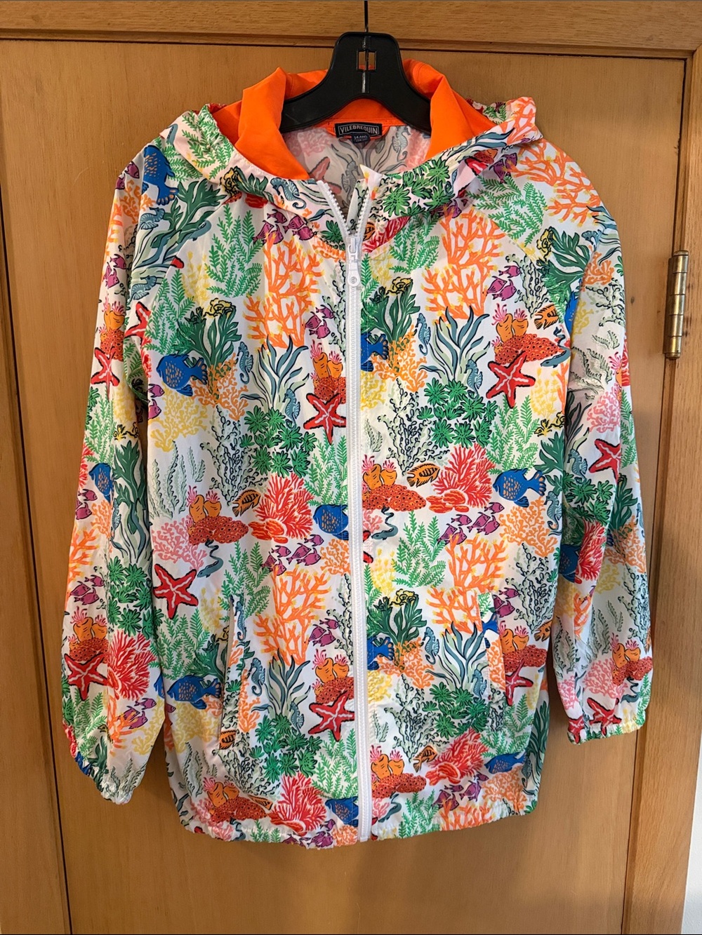 Vilebrequin Kids Coral Reef Fish Marine Lightweight Swim Hooded Jacket Orange 14